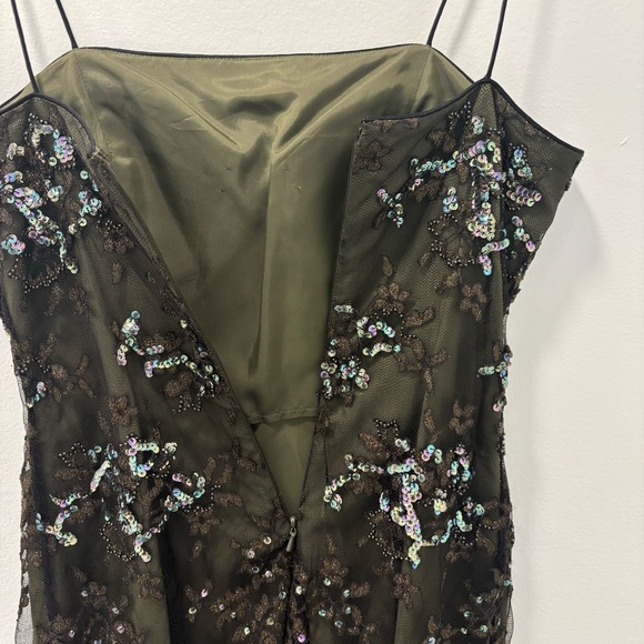 Rimini By Shaw Army Olive Green Sequins Embroidered Floral Mini Dress Formal - Picture 9 of 10